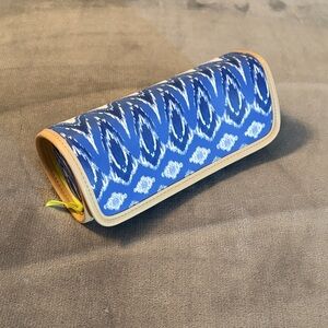Stella & Dot Blue and Tan Patterned Cosmetic Bag